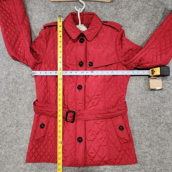 Burberry London Womens Size US 10 UK 12 Quilted Red Belted Button Up Jacket - Picture 4 of 16